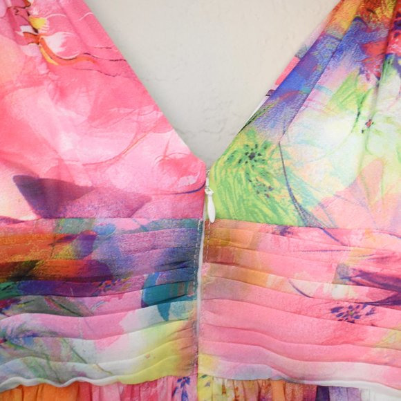 Aidan Mattox V Neck Printed Chiffon Maxi Dress - Picture 8 of 13